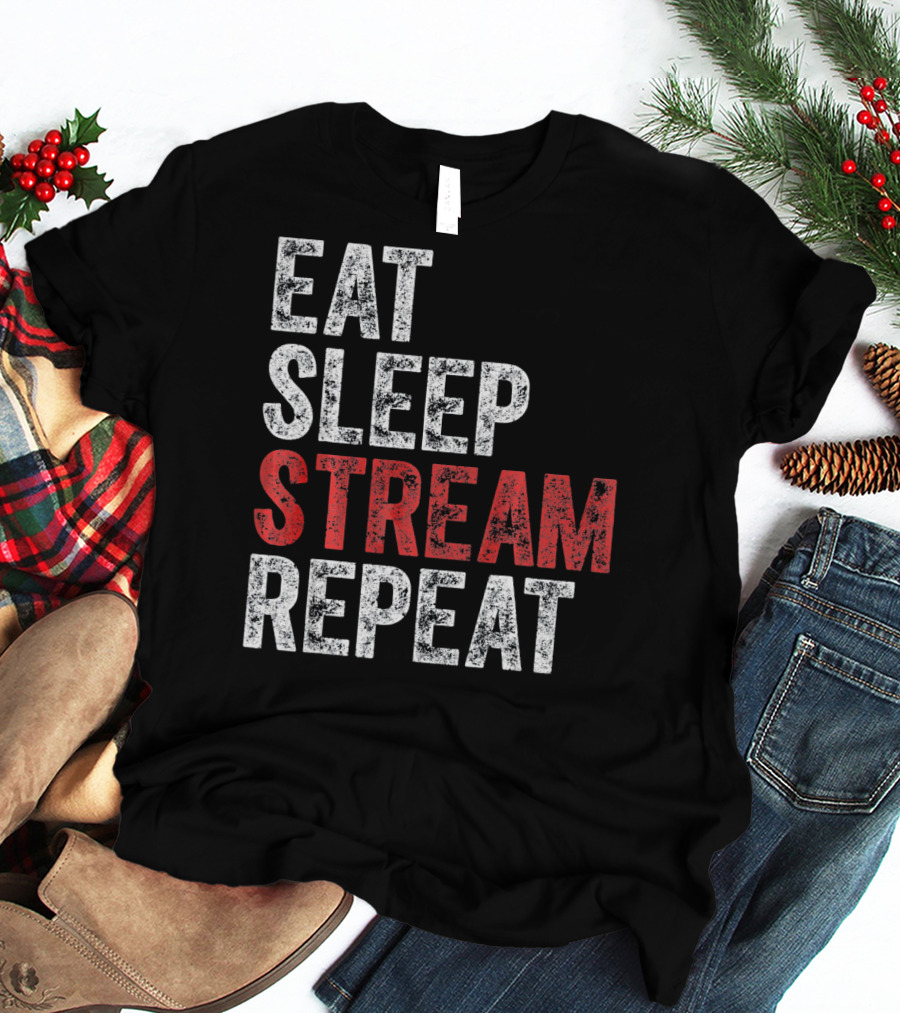 Eat Sleep Stream Repeat Bold Minimalist Gaming Lifestyle T-Shirt