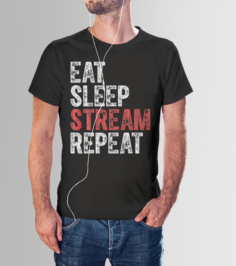 Eat Sleep Stream Repeat Bold Minimalist Gaming Lifestyle T-Shirt