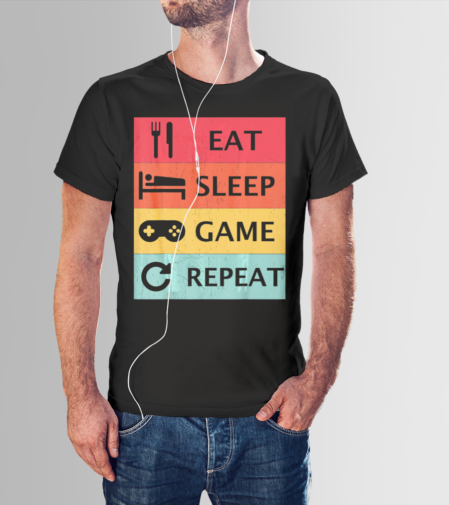 Eat Sleep Game Repeat Meme Retro Icons T-Shirt