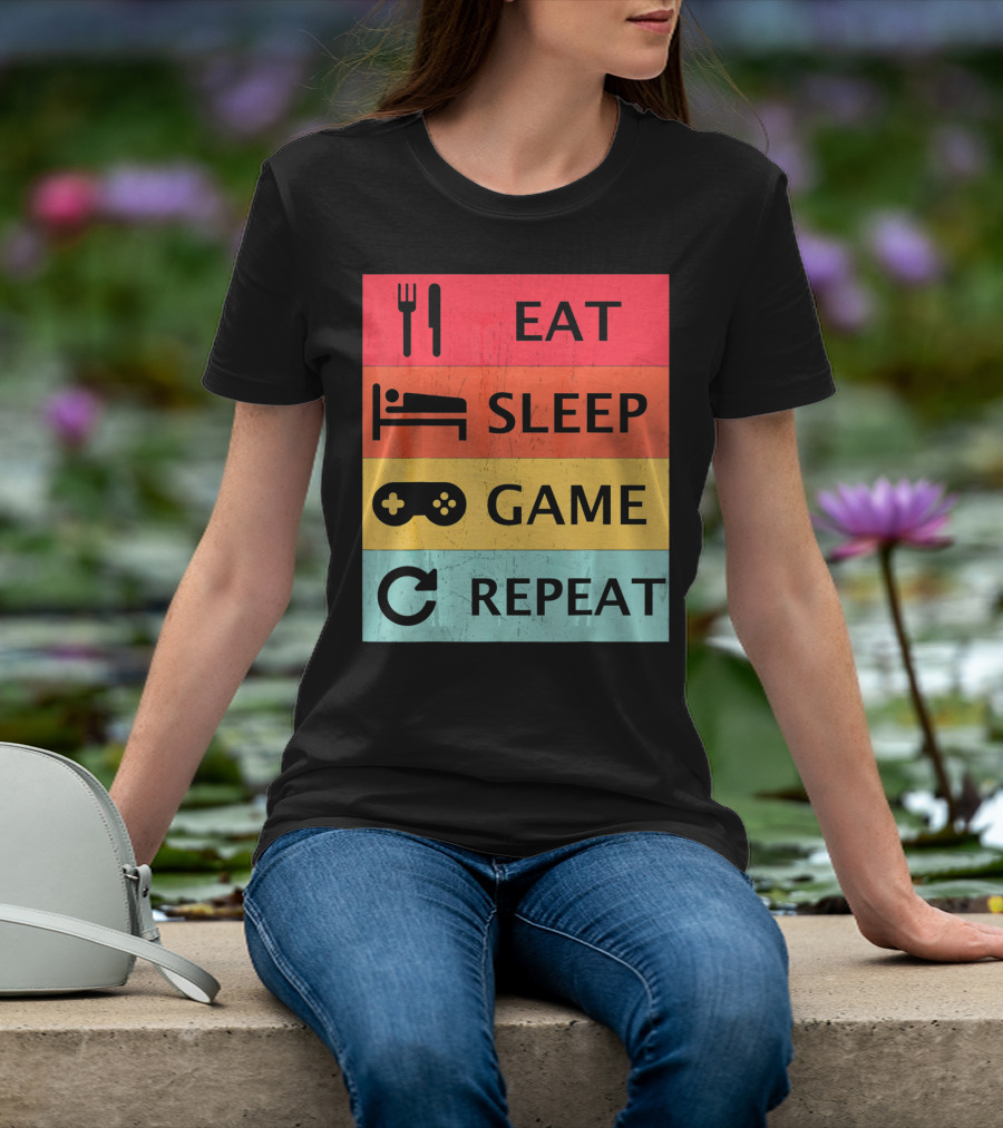 Eat Sleep Game Repeat Meme Retro Icons T-Shirt