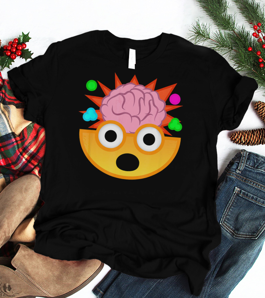 Mind Blown Face Emoji Exploding Brain With Glasses T-Shirt