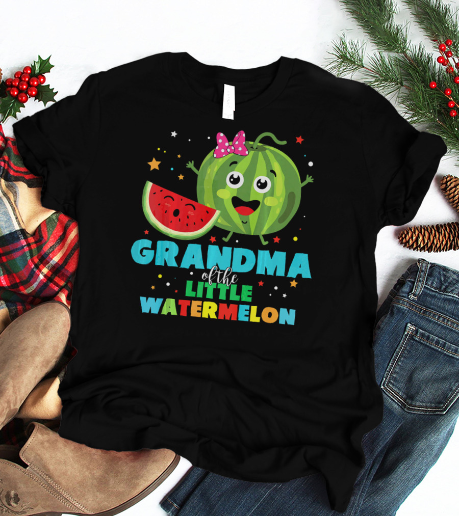 Grandma Of The Little Watermelon With Cute Cartoon Watermelon And Stars T-Shirt