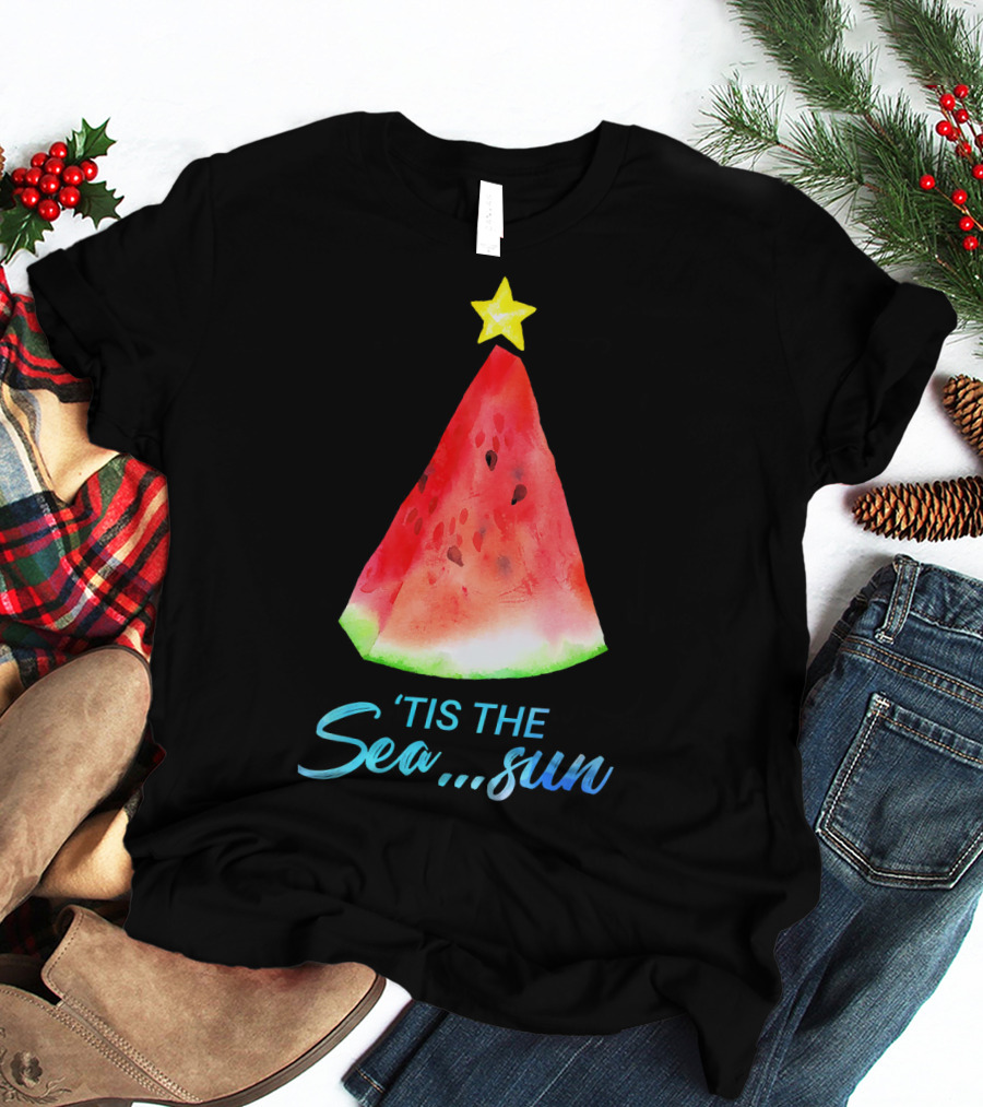 'Tis The Sea Sun Watermelon Christmas Tree T-Shirt