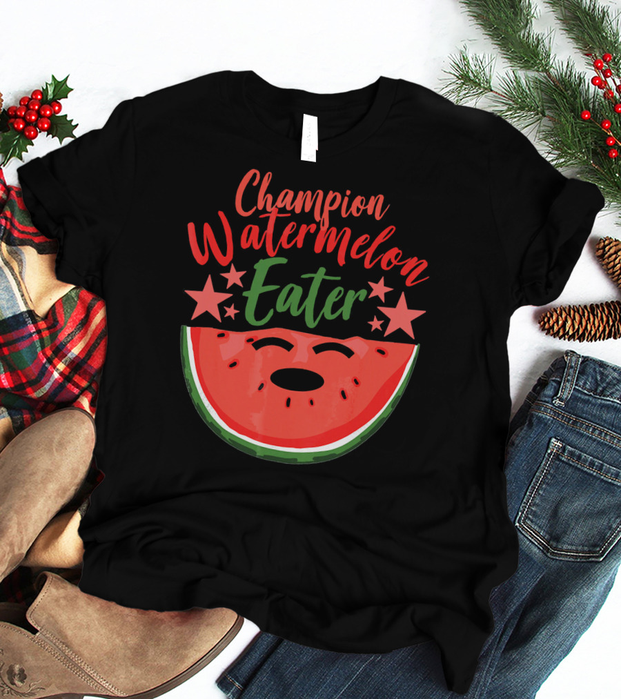 Champion Watermelon Eater 레드와 녹색 별 수박 T-Shirt