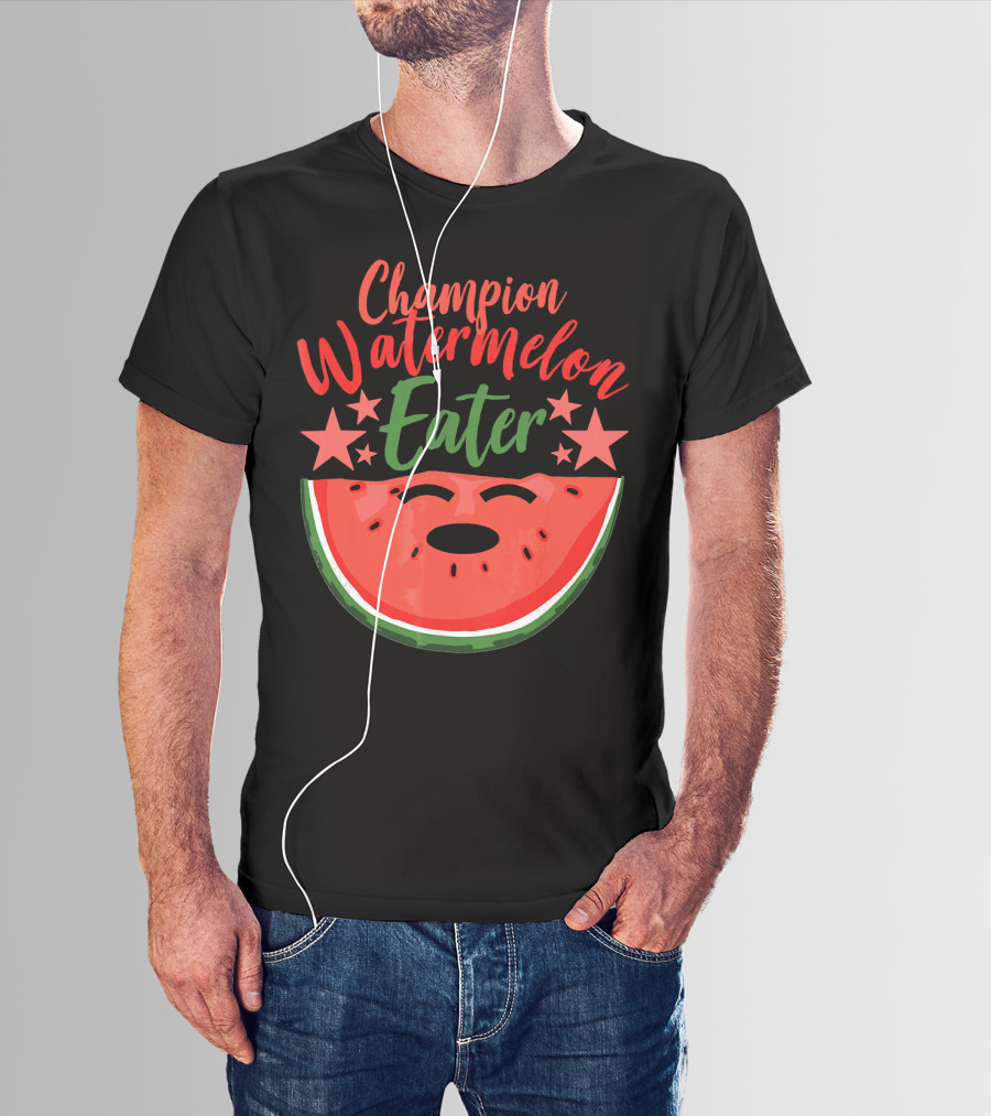 Champion Watermelon Eater 레드와 녹색 별 수박 T-Shirt