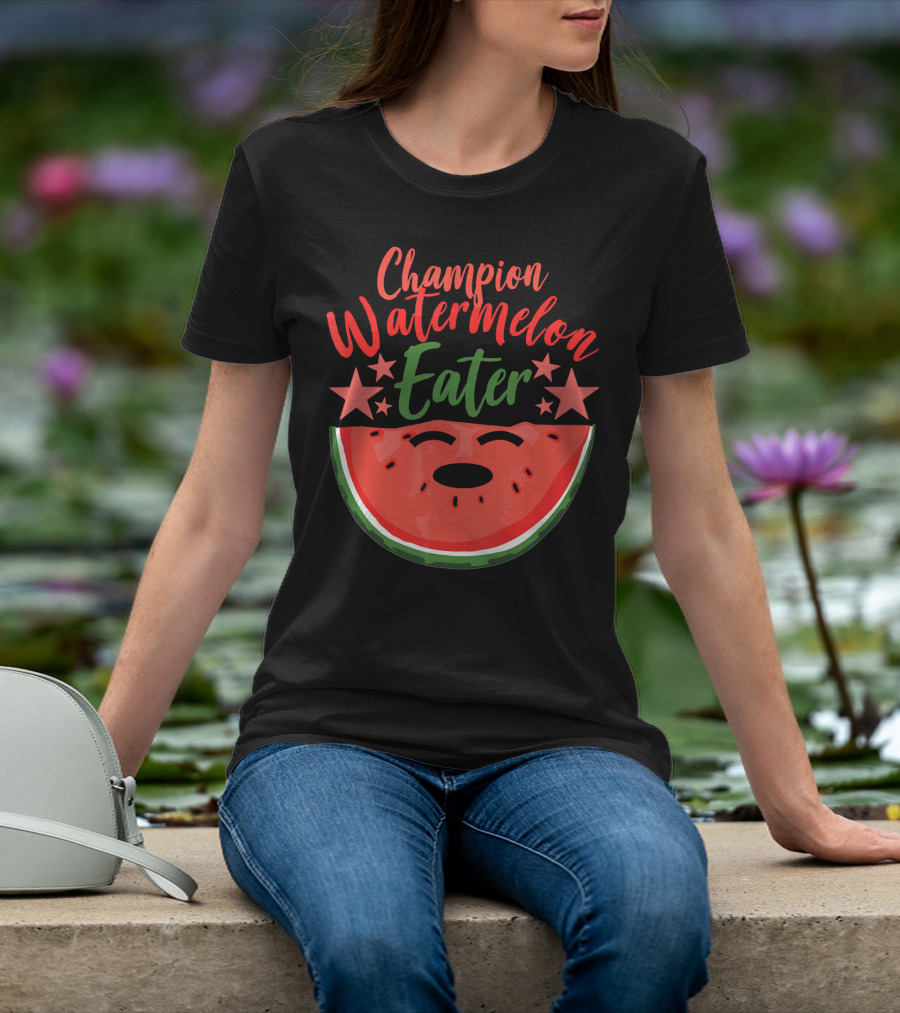 Champion Watermelon Eater 레드와 녹색 별 수박 T-Shirt