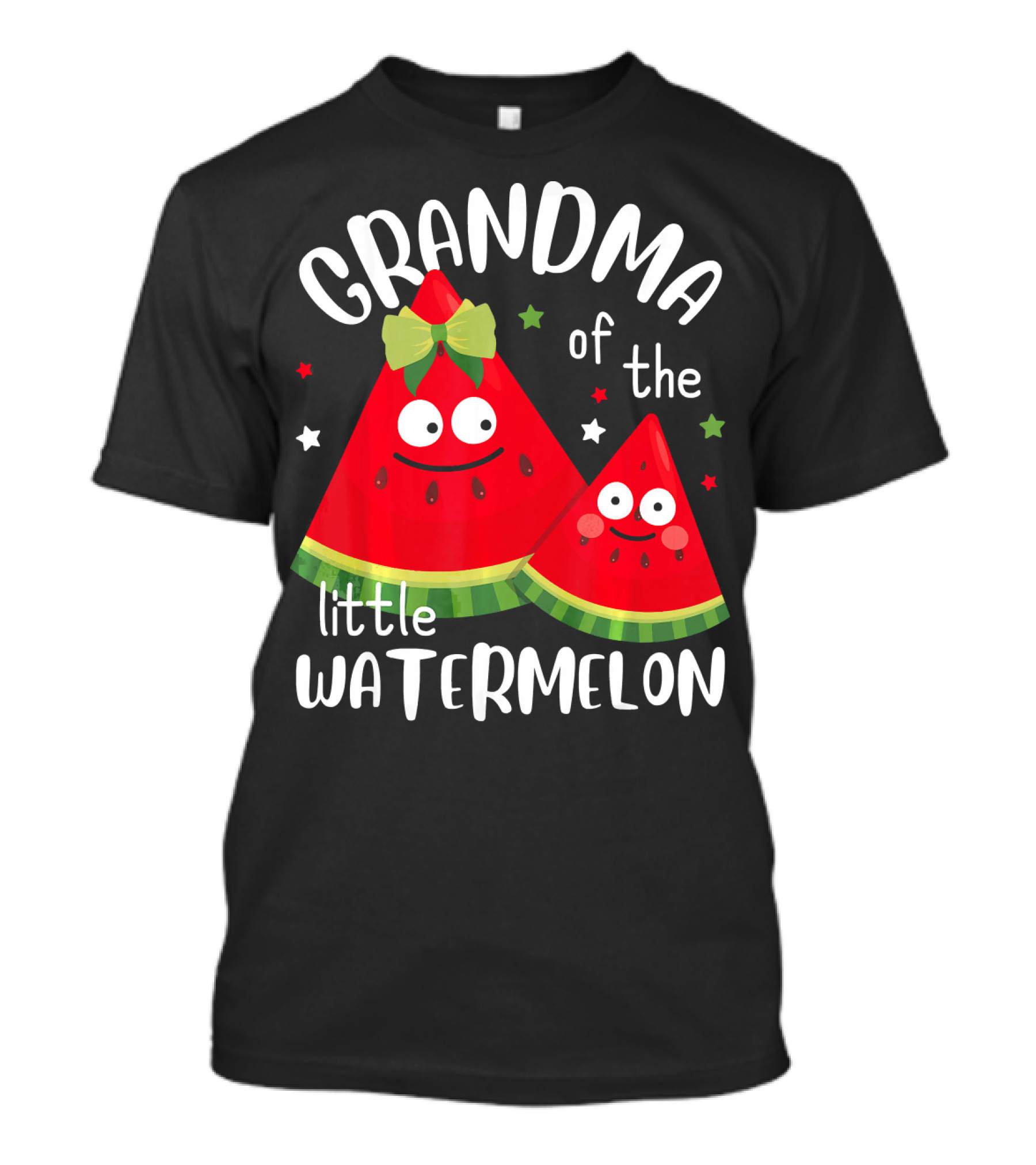 Grandma Of The Little Watermelon With Smiling Cartoon Slices And Stars T-Shirt