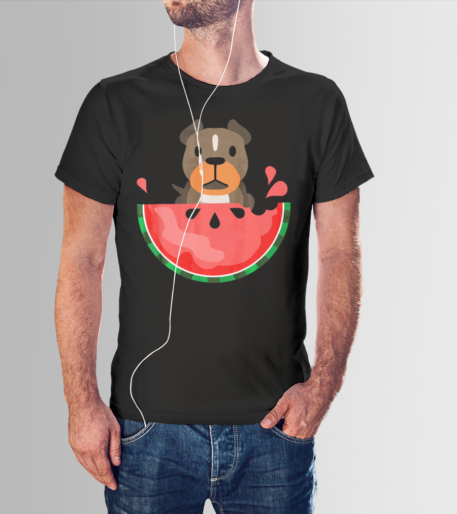 Playful Pit Bull In Watermelon Splash For Summer Vibes T-Shirt