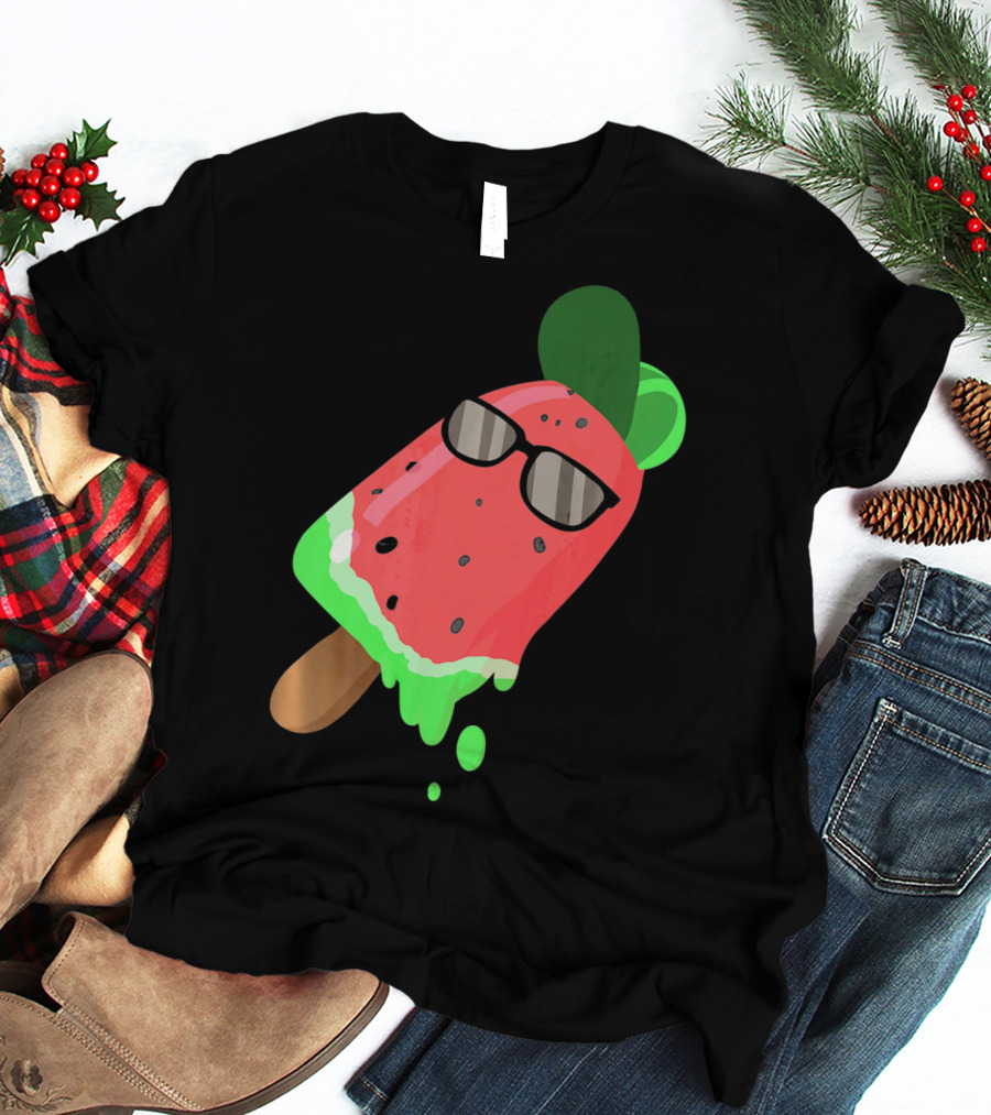 Fruity Fashion Ice Cream Watermelon With Sunglasses T-Shirt