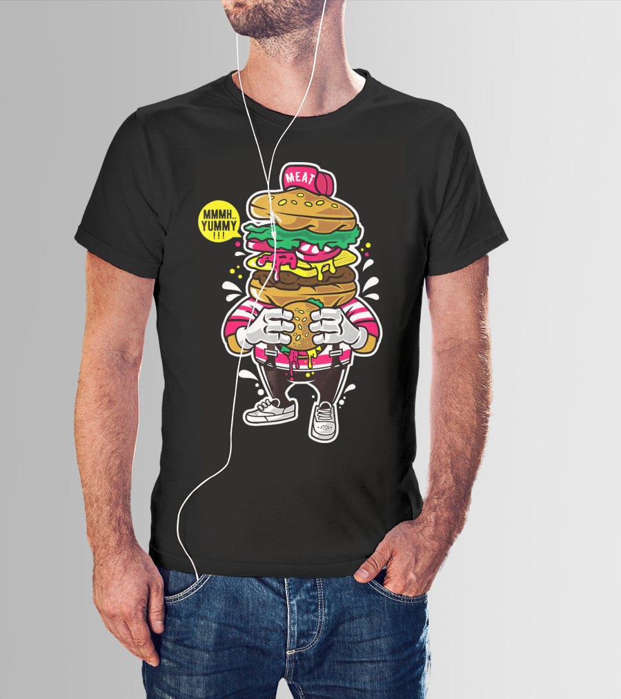 MMMH Yummy Funny Cute Unique Meat Grafitti Hamburger T-Shirt