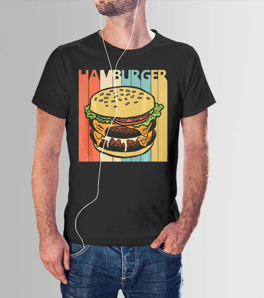 Vintage Retro Hamburger Rainbow Stripe Background T-Shirt