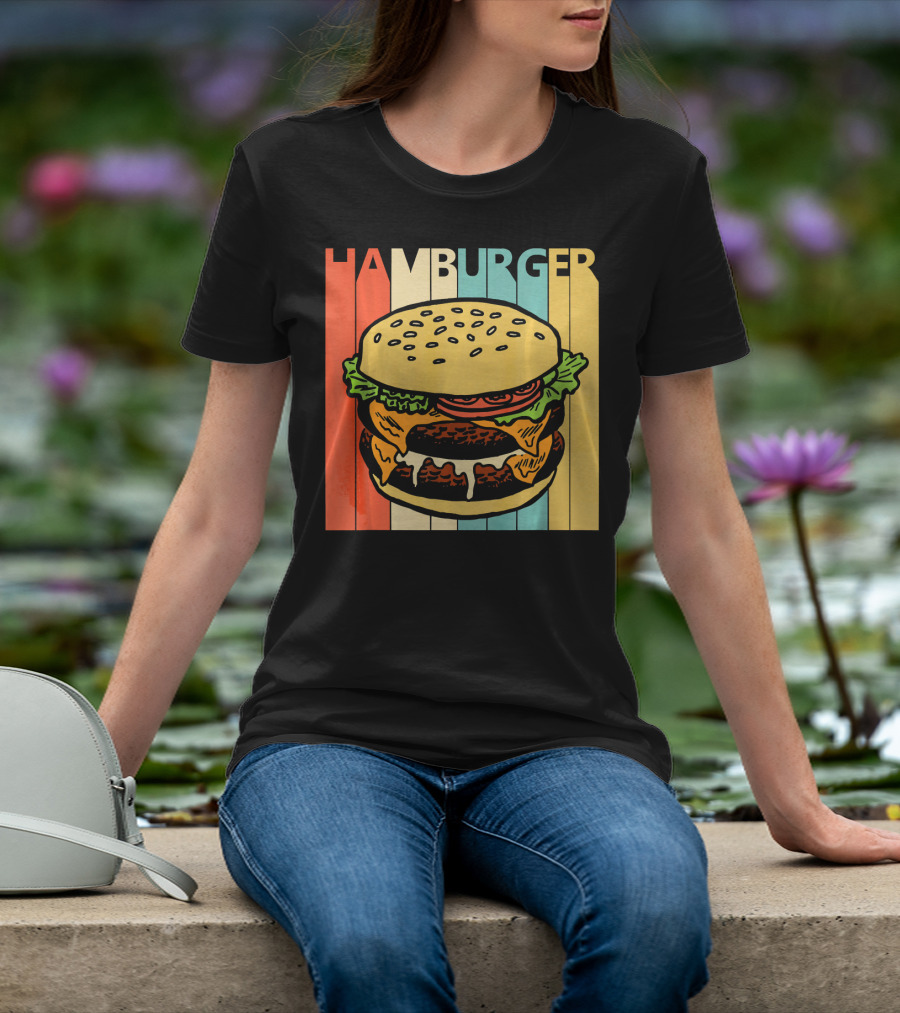 Vintage Retro Hamburger Rainbow Stripe Background T-Shirt