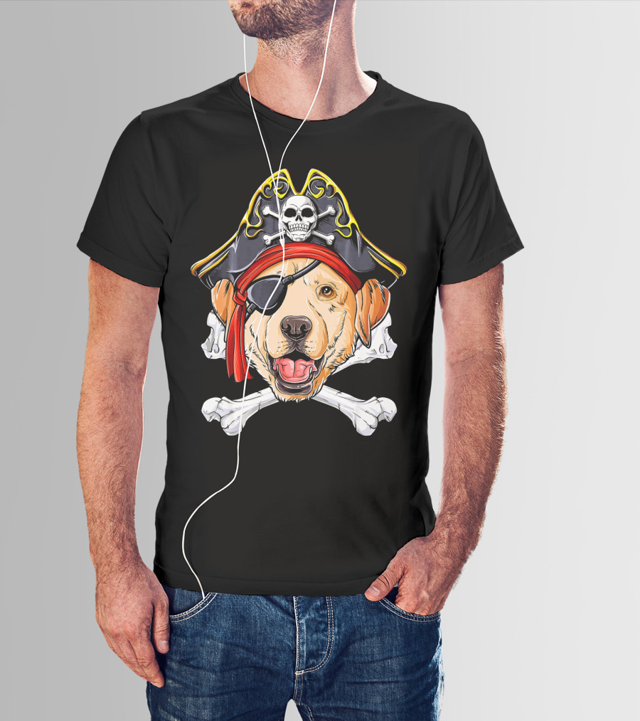 Labrador With Pirate Skull Hat And Crossbones T-Shirt