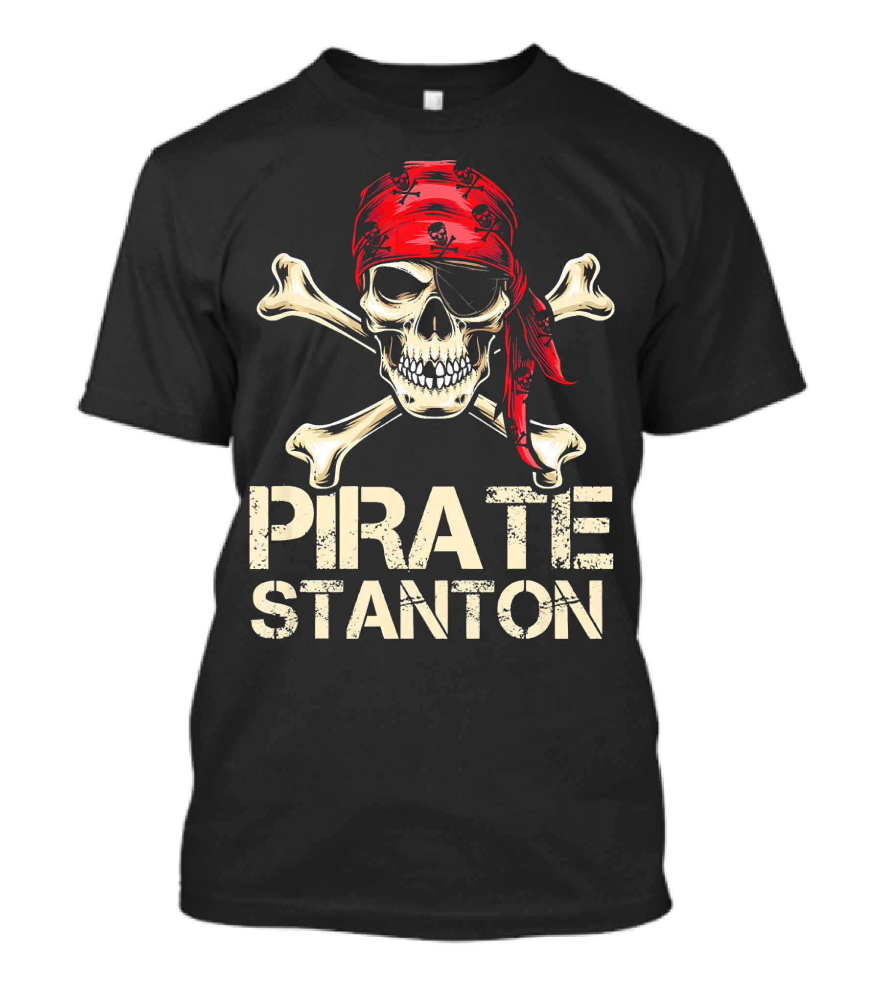 PIRATE STANTON Skull And Crossbones Red Bandana Birthday Personaliz T-Shirt