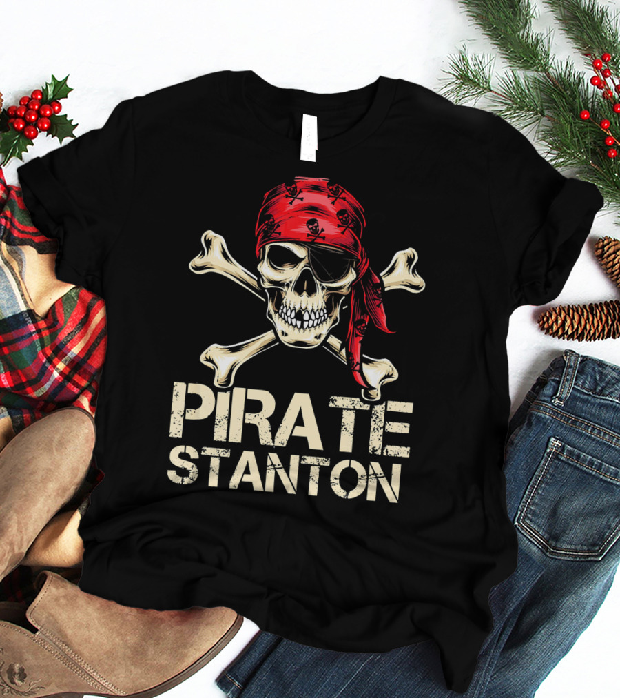 PIRATE STANTON Skull And Crossbones Red Bandana Birthday Personaliz T-Shirt