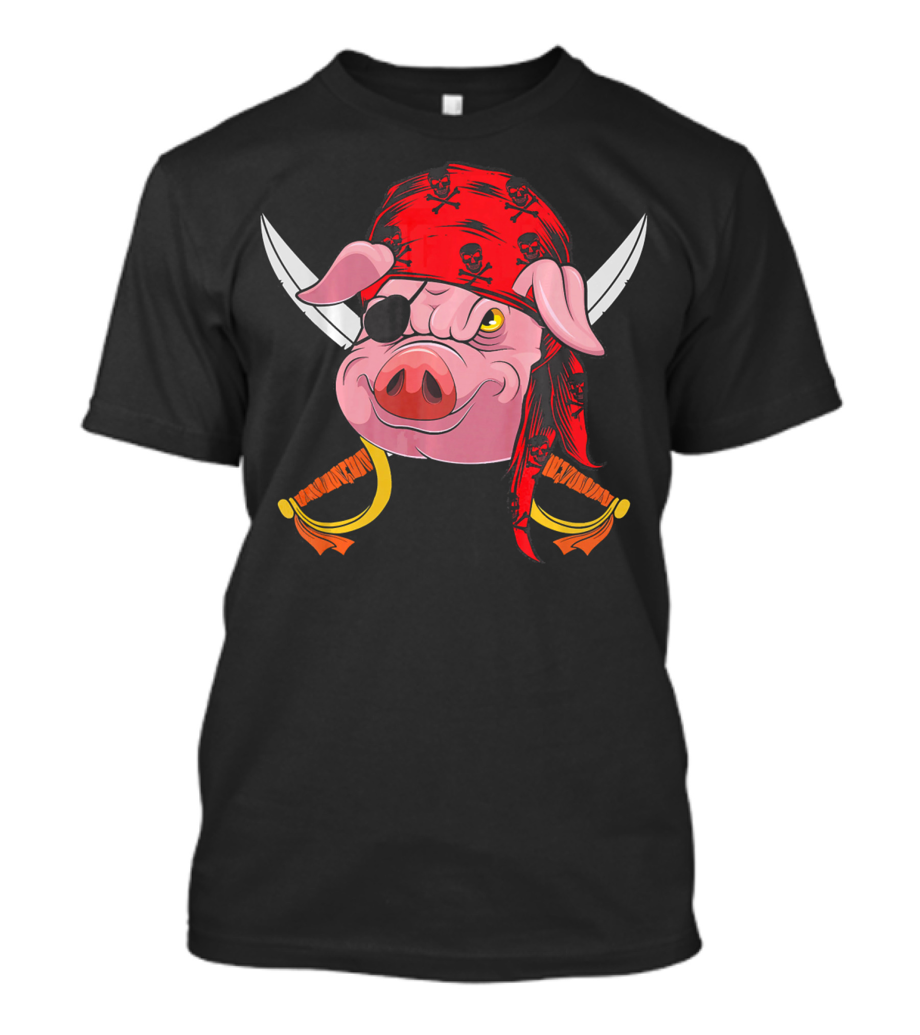 Pirate Pig With Eye Patch And Swords Halloween Costume T-Shirt