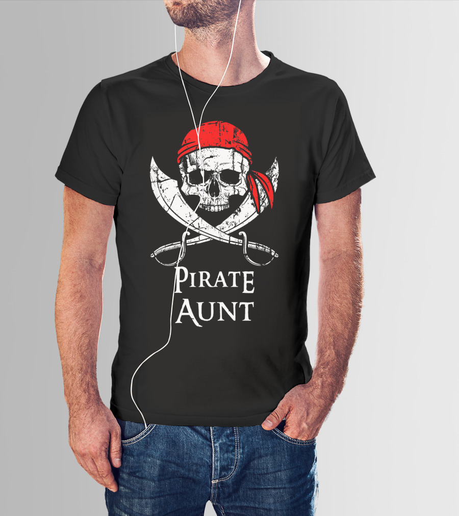 Pirate Aunt Skull With Red Bandana And Crossed Swords T-Shirt