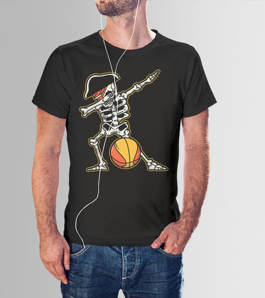 Skeleton Pirate Dabbing With Basketball Cool T-Shirt
