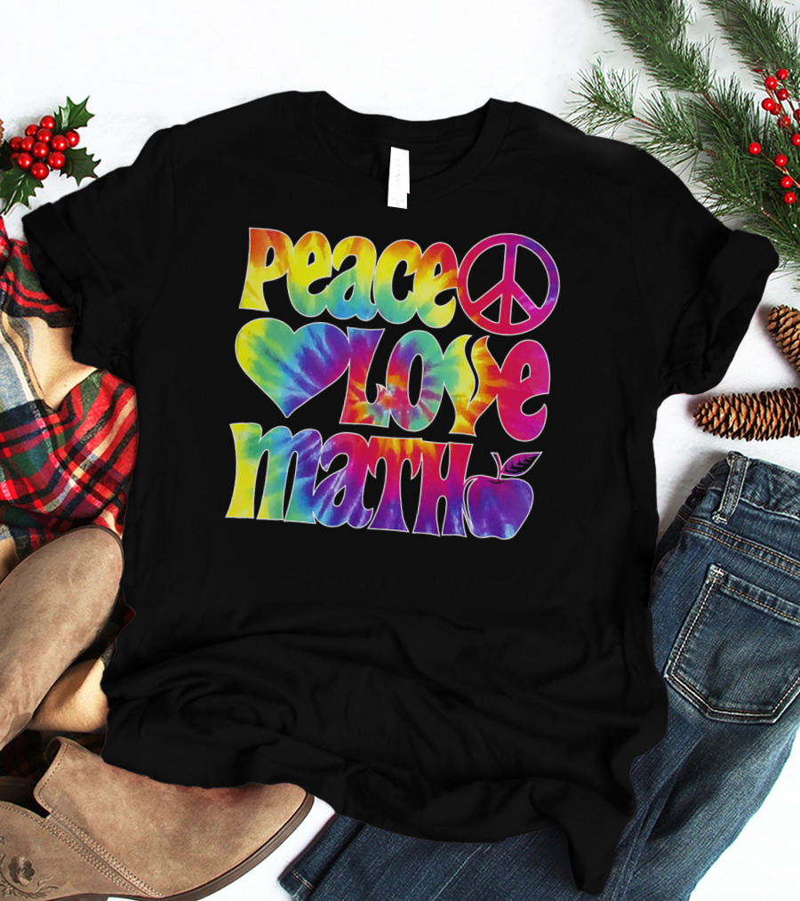 Peace Love Math Teacher Tie-Dye Symbols T-Shirt