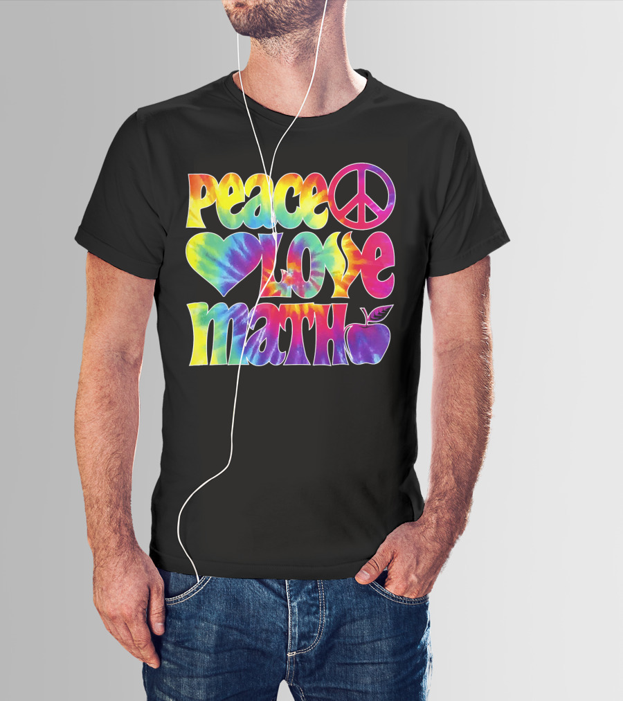 Peace Love Math Teacher Tie-Dye Symbols T-Shirt