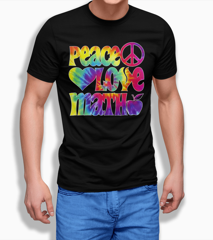 Peace Love Math Teacher Tie-Dye Symbols T-Shirt