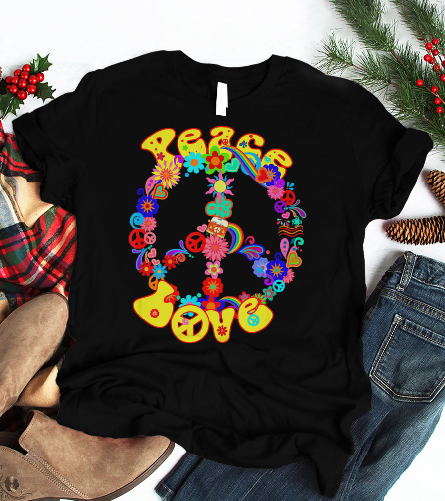 Peace Love Hippie Peace Sign Groovy 60s 70s Flower Power T-Shirt