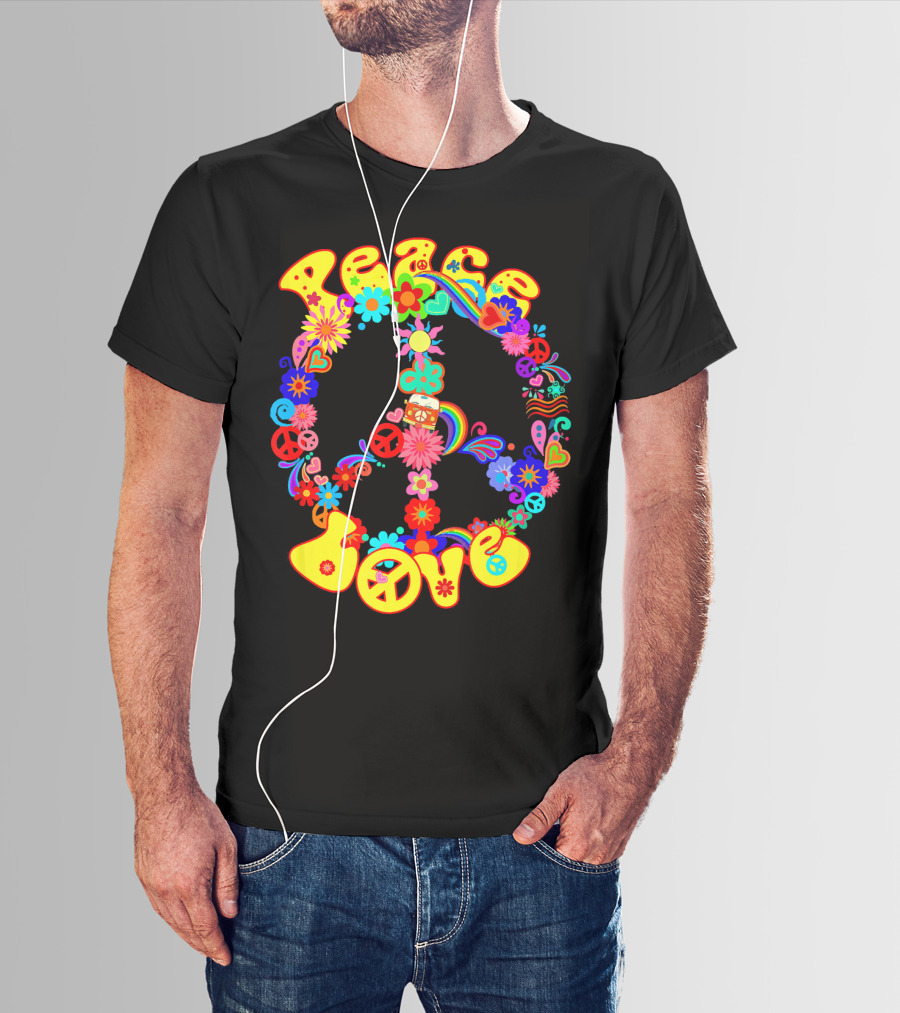 Peace Love Hippie Peace Sign Groovy 60s 70s Flower Power T-Shirt
