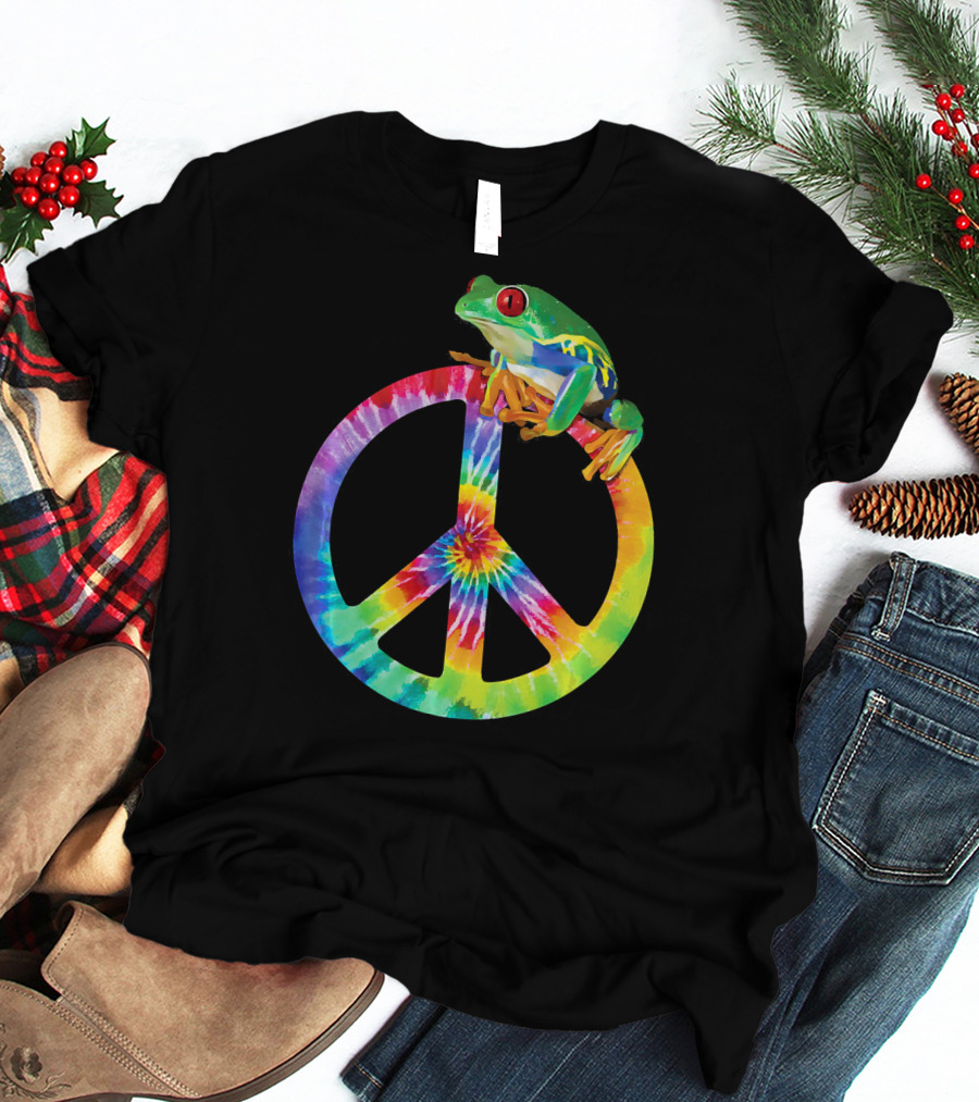 Tie Dye Tree Frog On Peace Sign T-Shirt