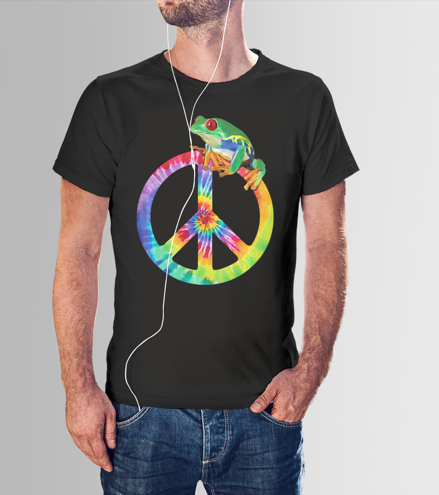 Tie Dye Tree Frog On Peace Sign T-Shirt