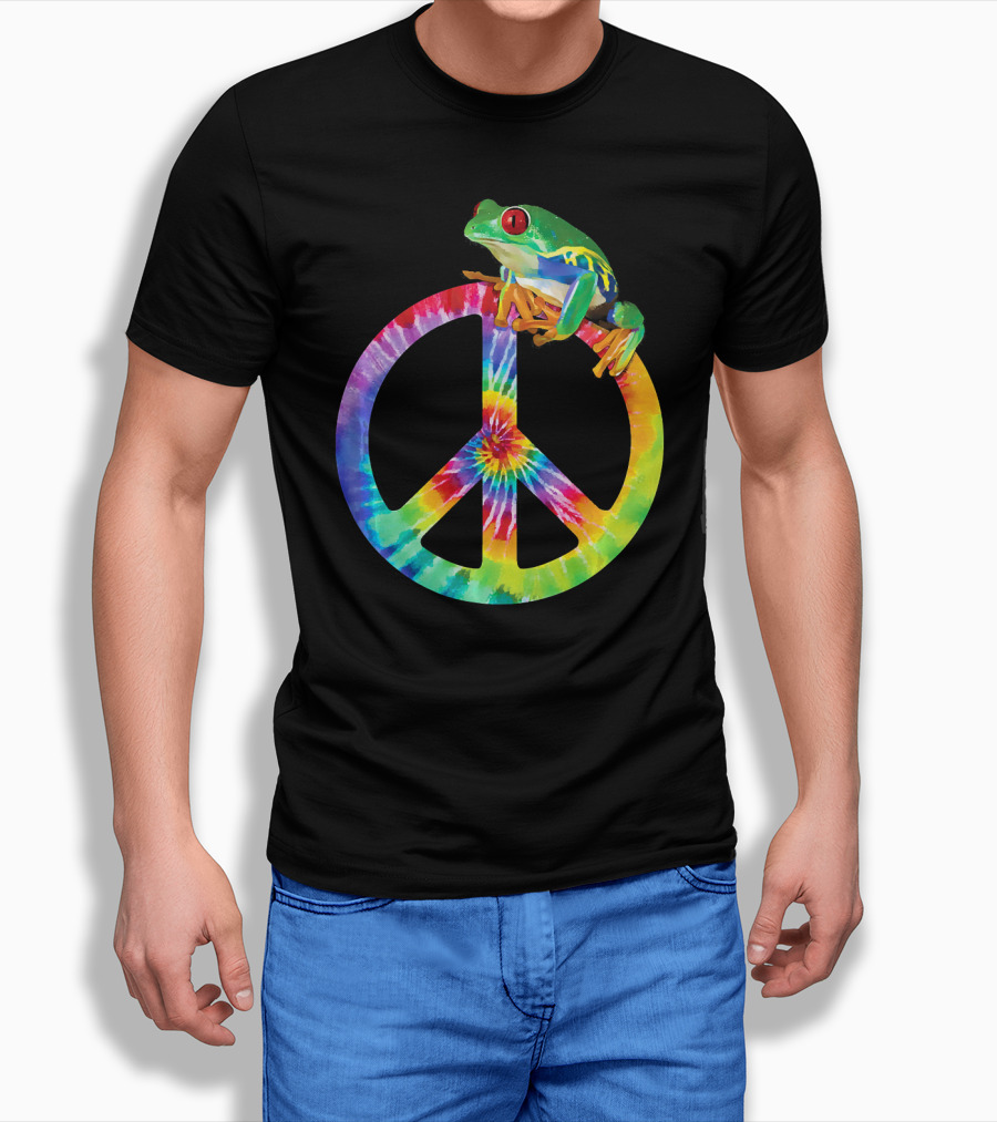 Tie Dye Tree Frog On Peace Sign T-Shirt
