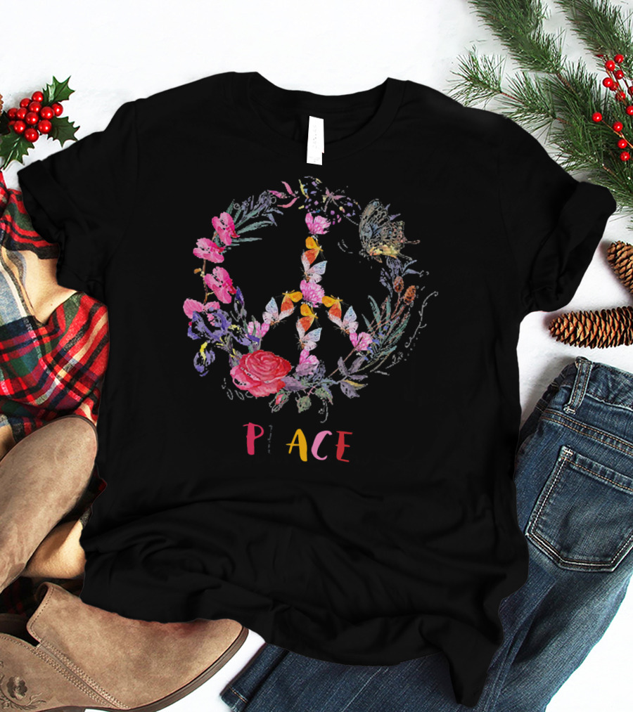 Peace Floral Butterfly Circle T-Shirt