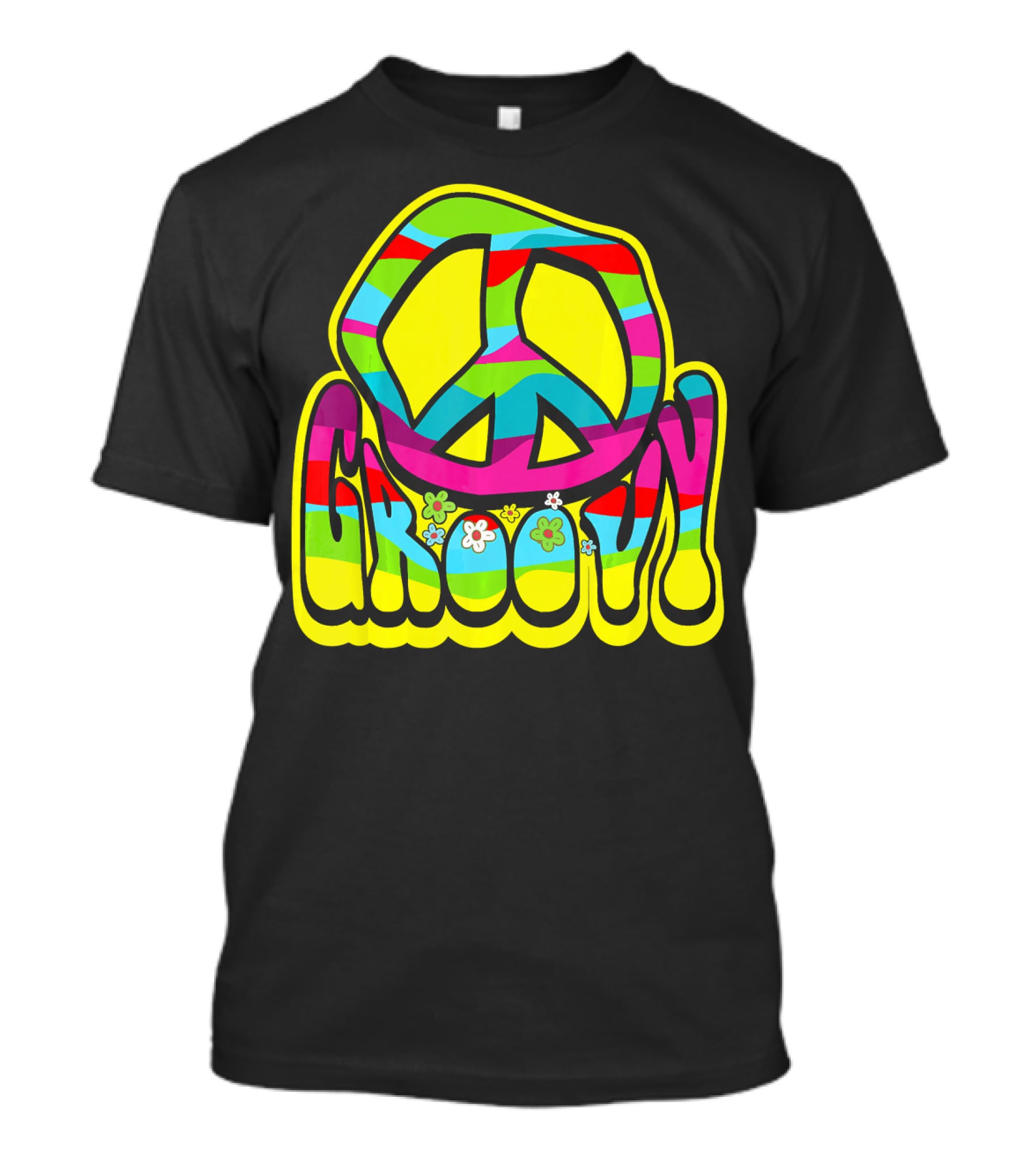 Groovy Colorful Peace Sign 60s 70s Hippie Vibes T-Shirt