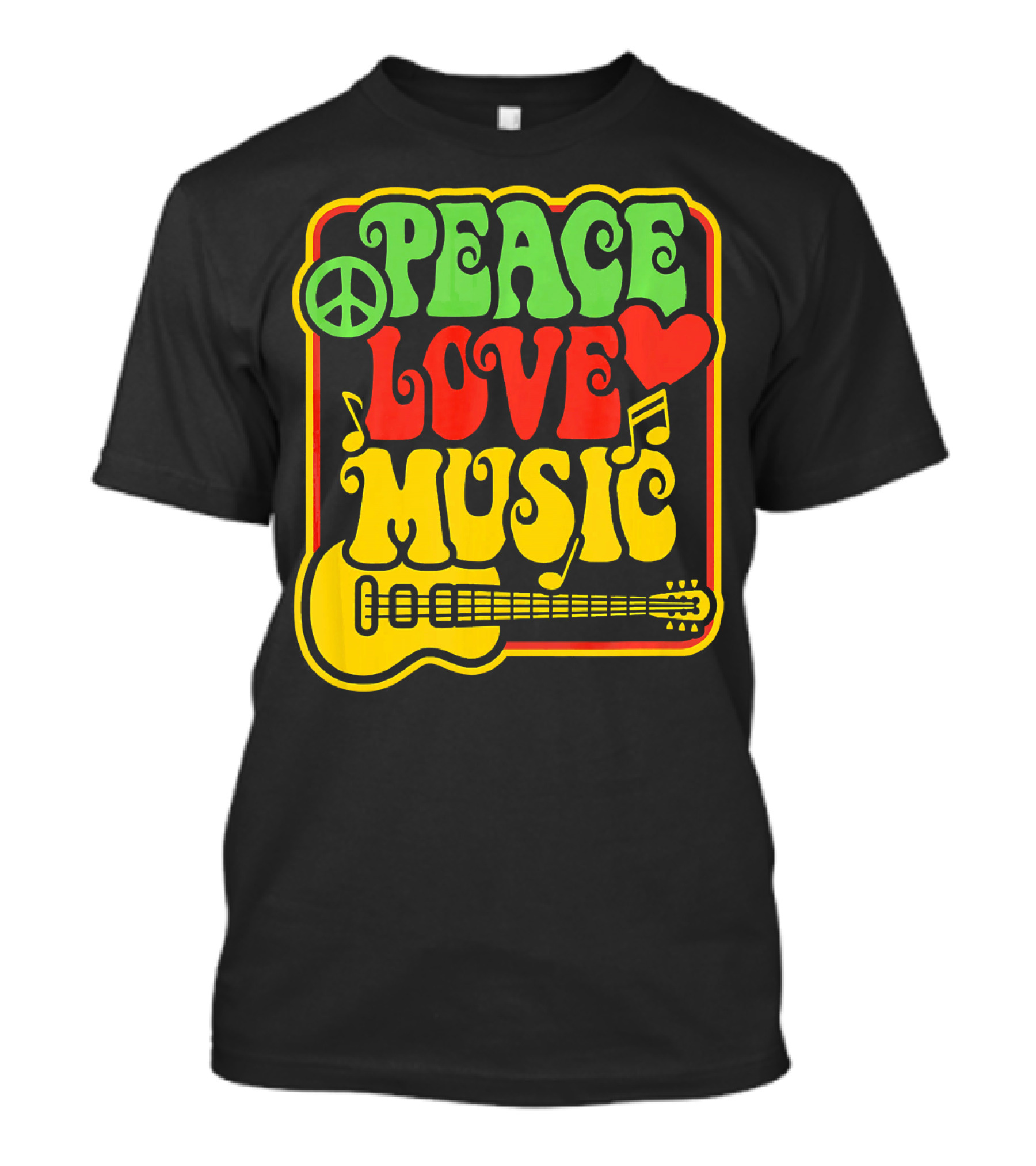 PEACE LOVE MUSIC Rock And Roll Reggae Guitar T-Shirt