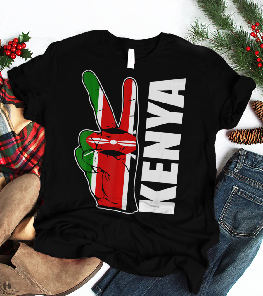 Kenyan Pride Peace Sign In Kenya Flag Colors With Kenya Text T-Shirt