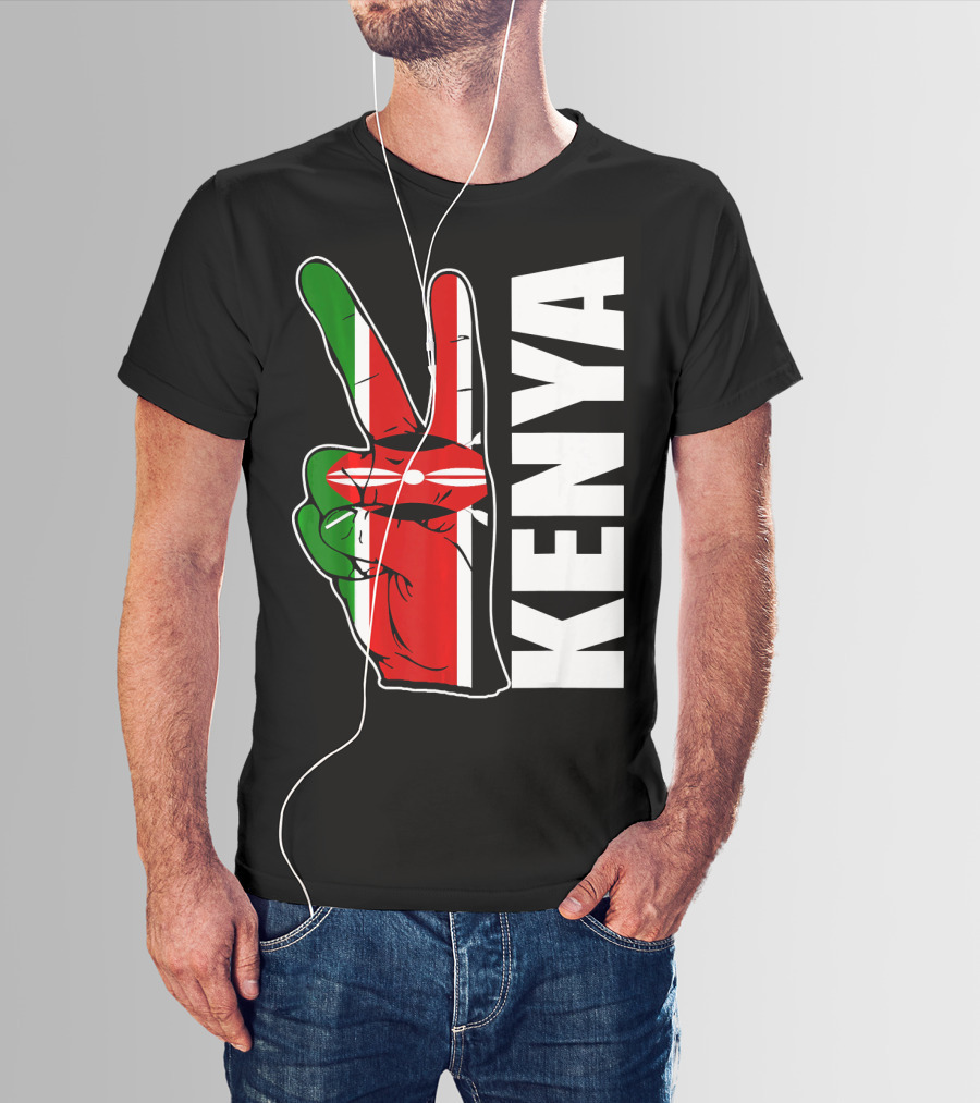 Kenyan Pride Peace Sign In Kenya Flag Colors With Kenya Text T-Shirt