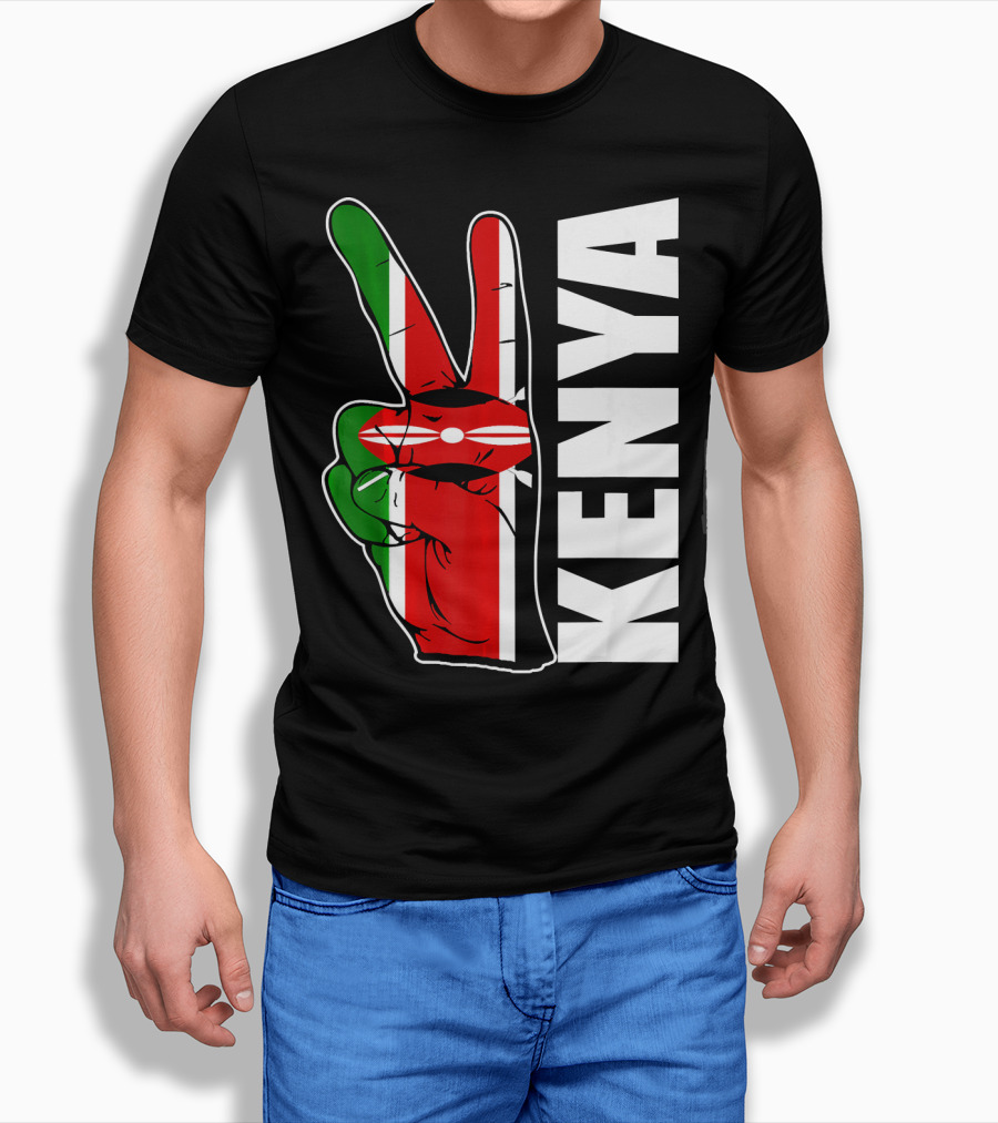 Kenyan Pride Peace Sign in Kenya Flag Colors with Kenya Text T-Shirt