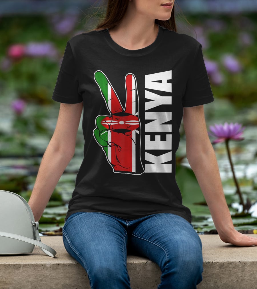 Kenyan Pride Peace Sign In Kenya Flag Colors With Kenya Text T-Shirt