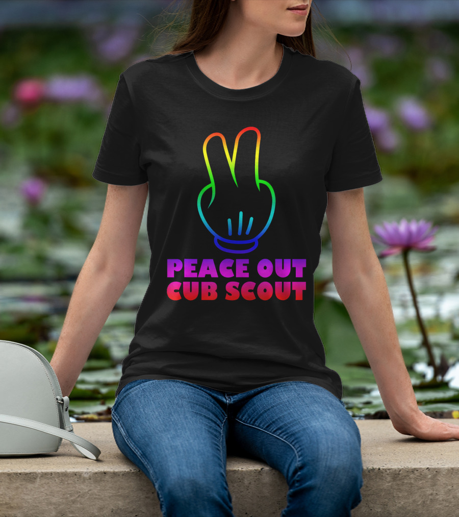 Peace Out Cub Scout Rainbow Hand Gesture T-Shirt