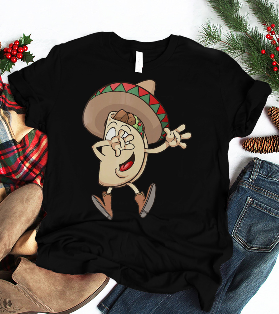 Taco Dance Funny Sombrero Wearin' Animated Taco Character T-Shirt