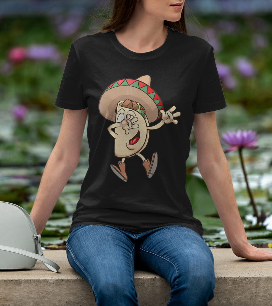Taco Dance Funny Sombrero Wearin' Animated Taco Character T-Shirt