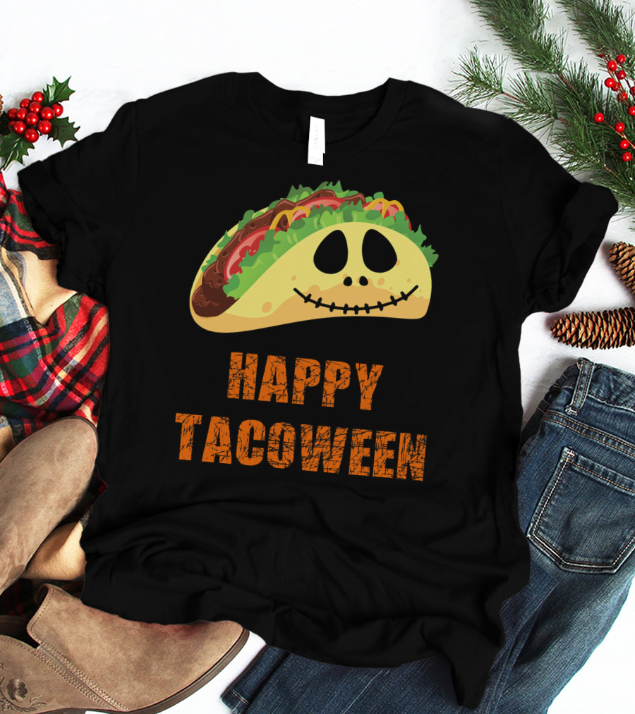 Happy Tacoween Halloween Taco Skeleton Face T-Shirt