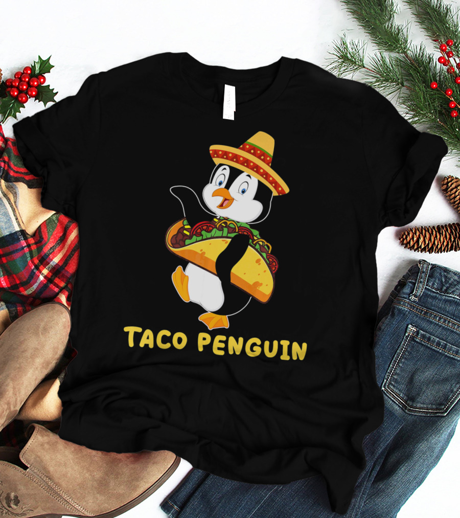 Taco Penguin Wearing Sombrero Celebrating Cinco De Mayo Fiesta T-Shirt