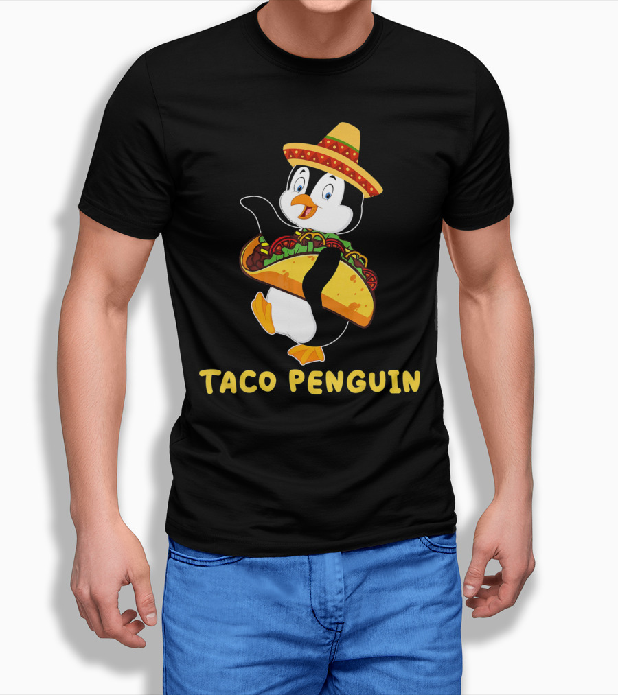 Taco Penguin Wearing Sombrero Celebrating Cinco De Mayo Fiesta T-Shirt