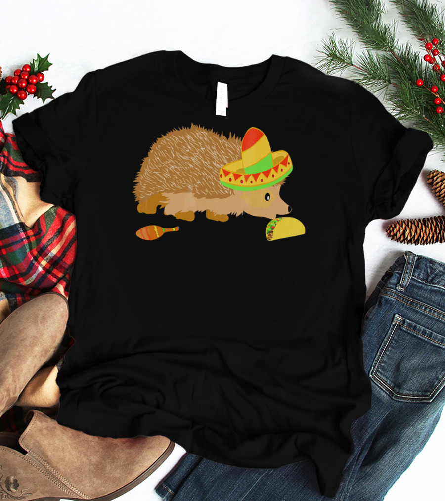 Hedgehog Wearing Sombrero With Maracas And Tacos T-Shirt