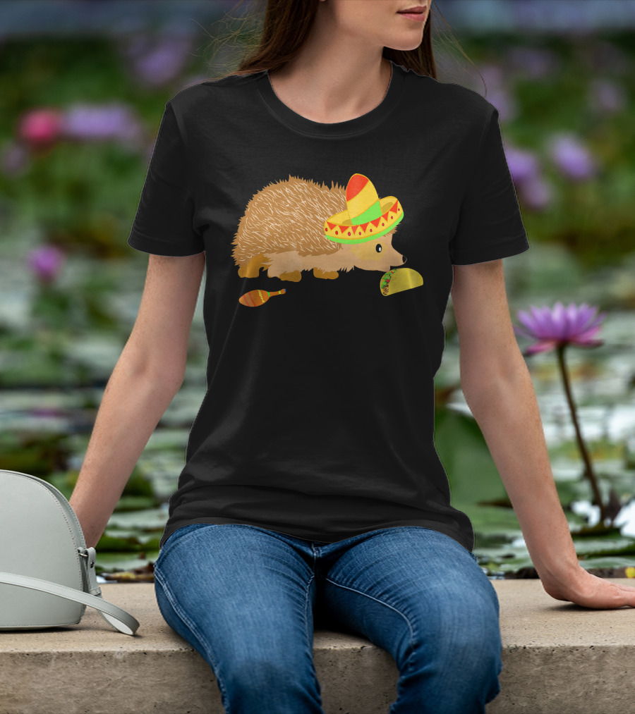 Hedgehog Wearing Sombrero With Maracas And Tacos T-Shirt
