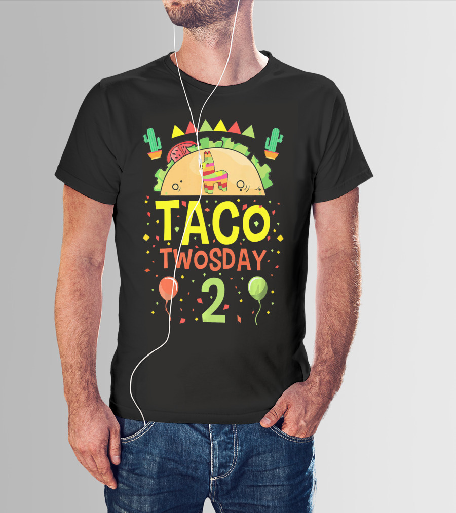 Taco Twosday 2 Two Year Old Boy Girl Cactus Balloon Party T-Shirt