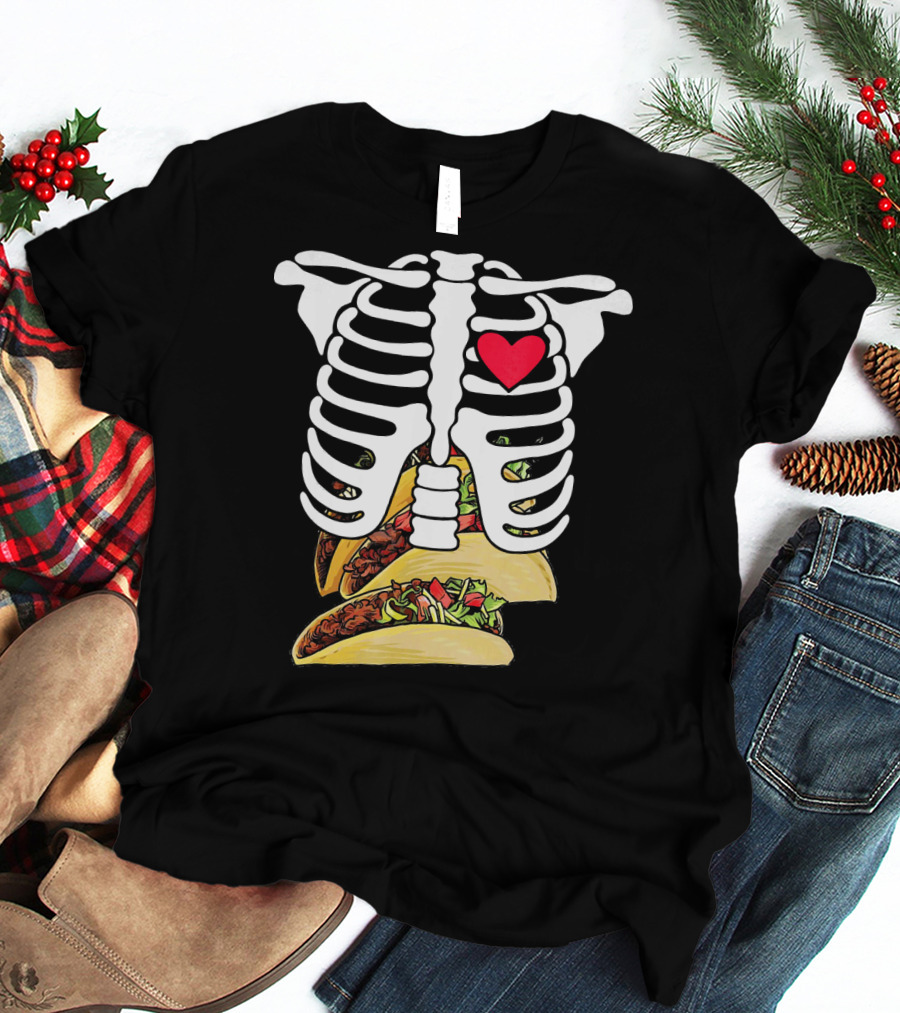 Halloween Funny Skeleton Heart Tacos T-Shirt