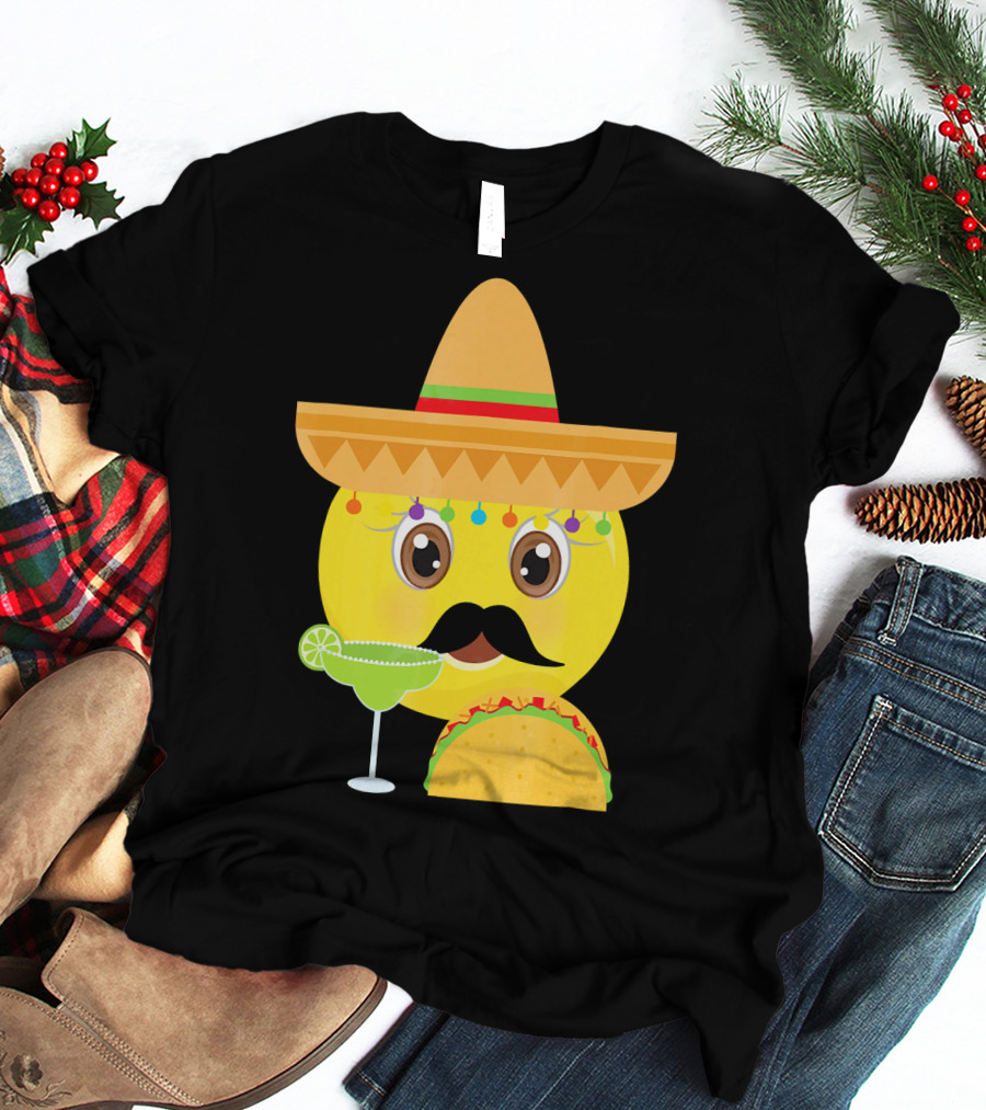 Funny Mexican Emoticon Sombrero Mustache Margarita Taco T-Shirt