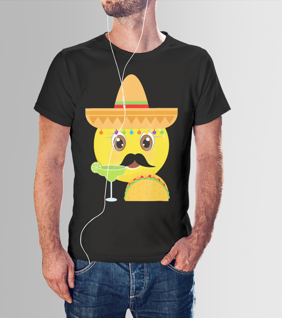 Funny Mexican Emoticon Sombrero Mustache Margarita Taco T-Shirt
