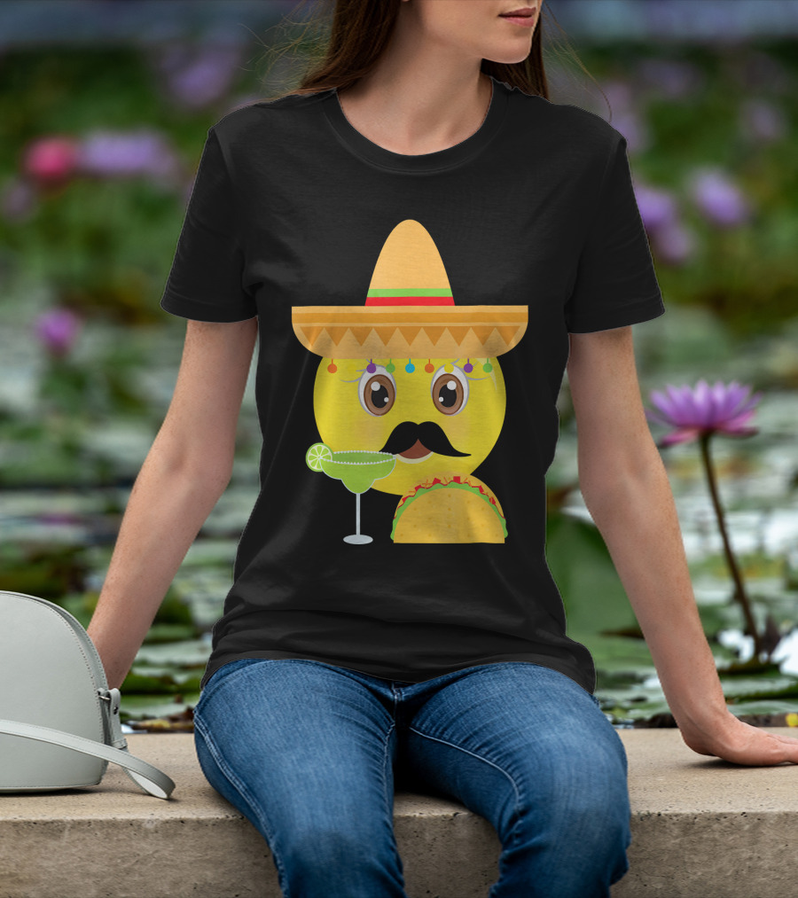 Funny Mexican Emoticon Sombrero Mustache Margarita Taco T-Shirt